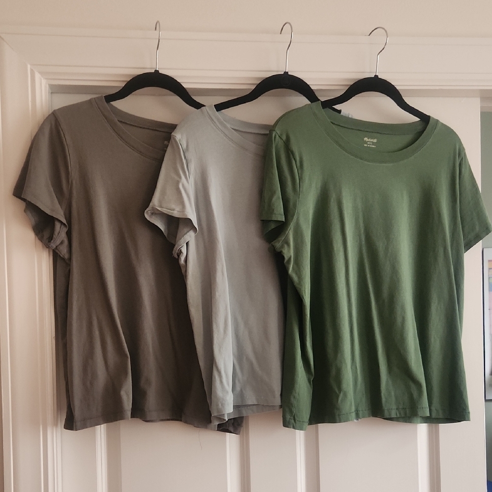 3 Madewell Northside T-shirts - Olive, Aqua, and Green Short Sleeve Tees